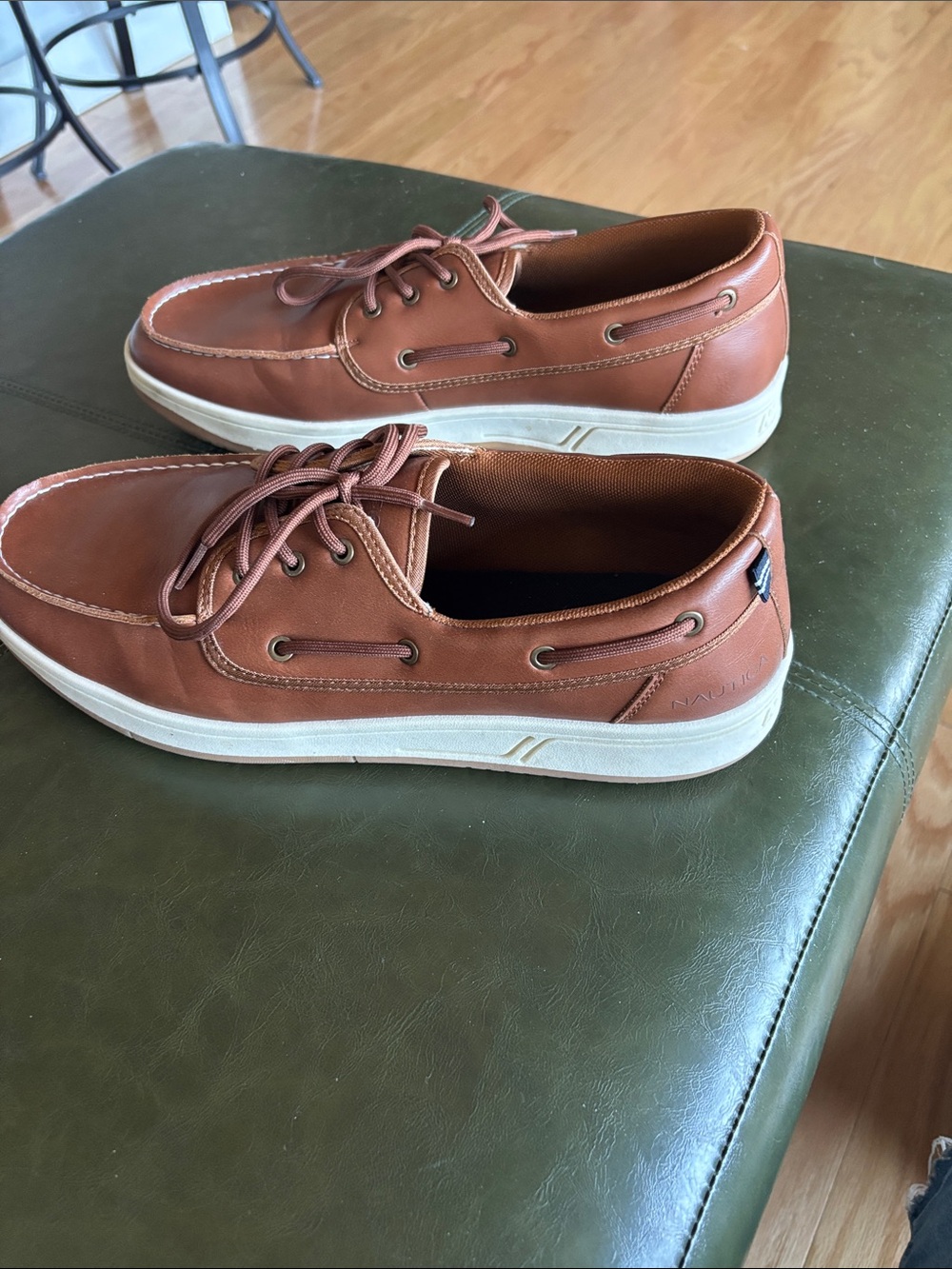 Nautica Men’s Tan Leather Boat Shoes with White Sole
